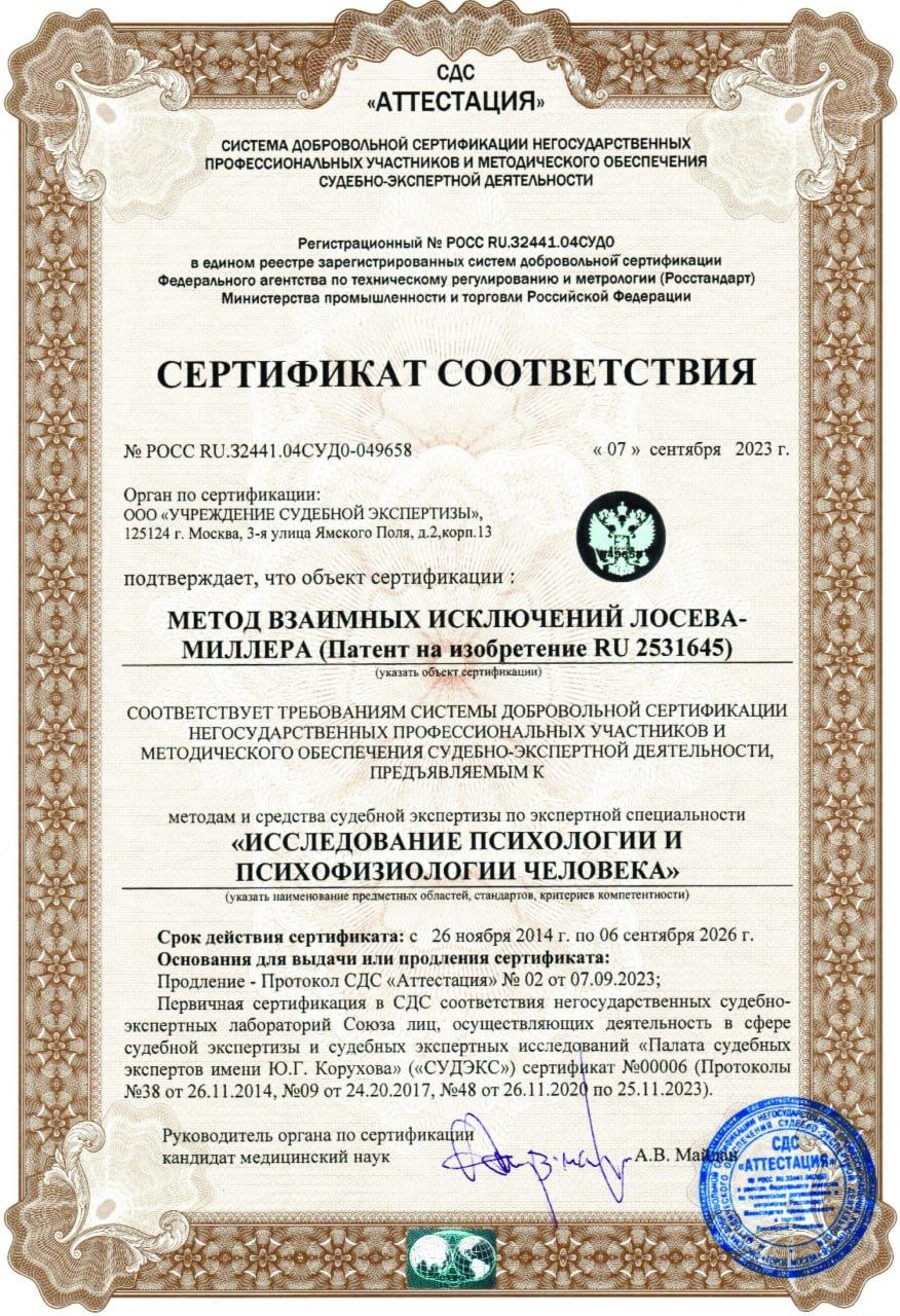Сертификат соответствия метода