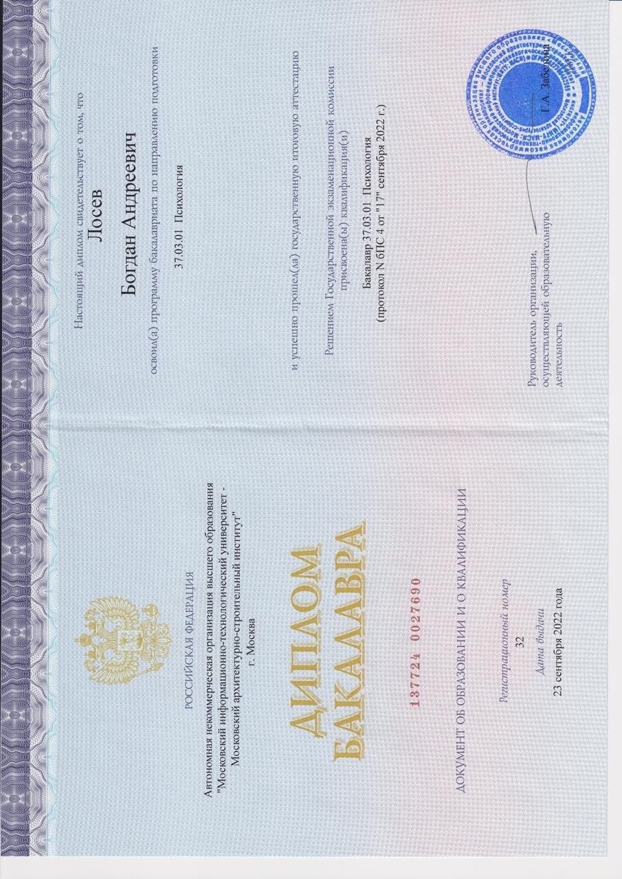 Диплом бакалавра по психологии